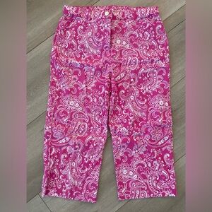 12 Allison Daley Capris Pink & White Paisley Stretch Spring Summer Comfy Wear